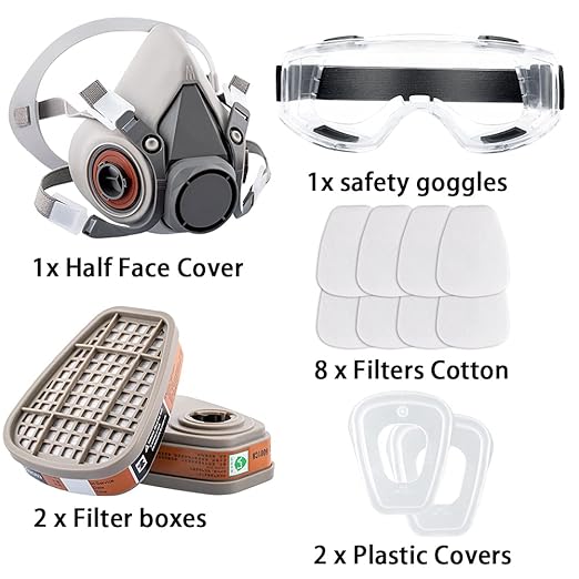 Respirator Reusable Half Face Cover Gas Mask with Safety Glasses, Filters for Painting, chemical, Organic Vapor, Welding, Polishing, Woodworking and Other Work Protection