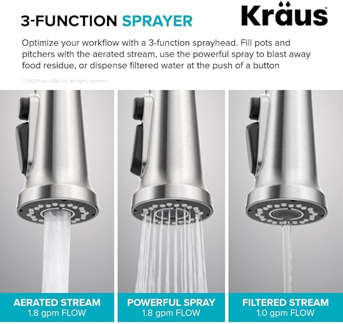 KRAUS Britt 2-in-1 Commercial Style Pull-Down Single Handle Water Filter Kitchen Faucet for Reverse Osmosis or Water Filtration System in Chrome, KFF-1691CH
