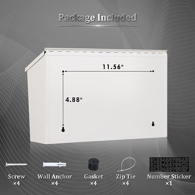 Dalmbox Wall-Mount Mailbox Large Mailbox for Post Rust-Proof Galvanized Steel Box for Outside or Townhouse Horizontal Style, White, 15.7” x 4.3” x 9.4”