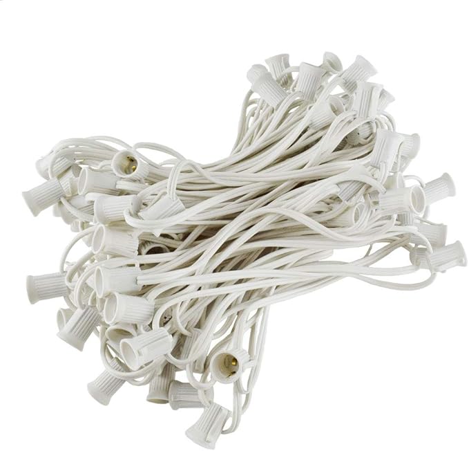 100 Foot C9 Light Strand | White Wire 100 Sockets Intermediate E17 Base | 12" Spacing Outdoor/Indoor Use | Ideal Christmas Lighting | 1 Pack by GoodBulb