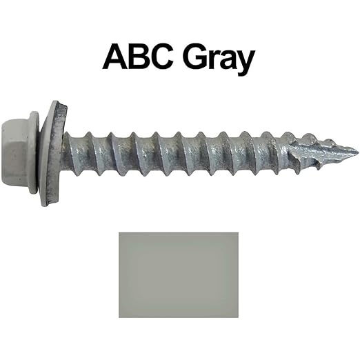 #14 Metal ROOFING SCREWS(250) Screws x 1-1/2" ABC GRAY Hex Washer Head Sheet Metal Roof Screw. Self starting/self tapping metal to wood with EPDM washer. Colored head. for corrugated roofing