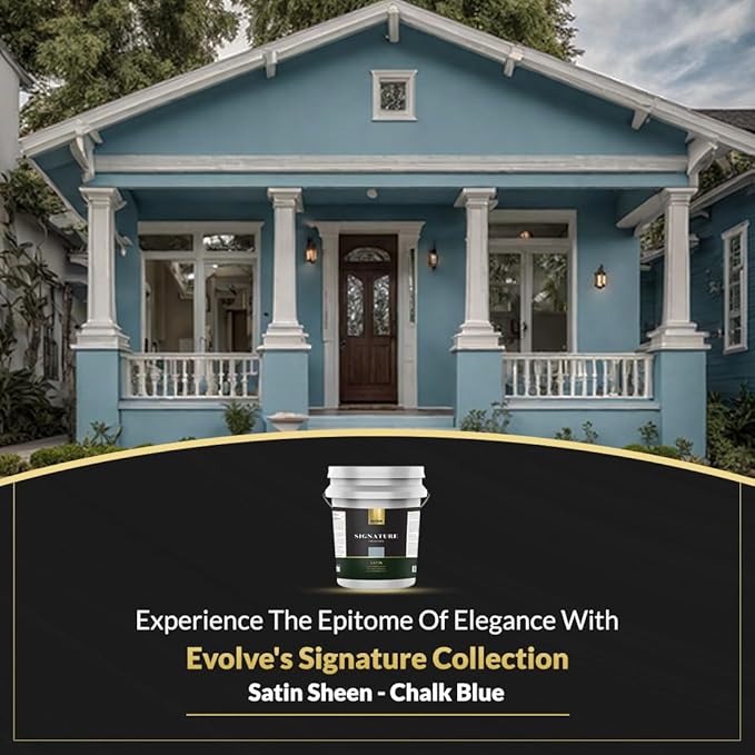EVOLVE Signature Paint & Primer: Luxury Paint & Primer for Indoor & Outdoor Surfaces, Minimal Odor, Satin Sheen (Chalk Blue, 5 Gallon)