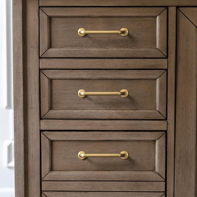 Goo-Ki 6 Pack Brushed Brass Cabinet Handle Drawer Pulls, 3 Inch(76mm) c-c Solid Zinc Alloy Modern Bar Pull Kitchen Hardware for Closet Dresser Wardrobe Cupboard Furniture