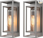 mirrea 14" Classic Outdoor Wall Sconce 1 Light in Rectangular Metal Frame and Clear Glass Shade Waterproof Porch Light Patio Light Pack of 2 (Matte Gray)