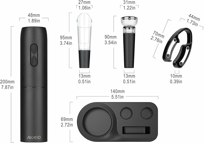 AIKARO - Electric Wine Bottle Opener Automatic Corkscrew, Rechargeable (Set B)