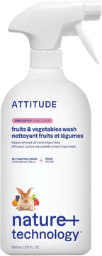 ATTITUDE Fruit & Vegetable Wash, Food-Safe Produce Wash, Removes Dirt & Residue, Vegan & Plant-Based Ingredients, Unscented, 27.1 Fl Oz