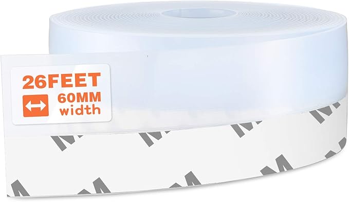 26 Feet Silicone Seal Strip, Transparent, 60MM - Door & Window Seal, Draft Stopper, Adhesive Tape for Doors, Windows & Shower Glass Gaps