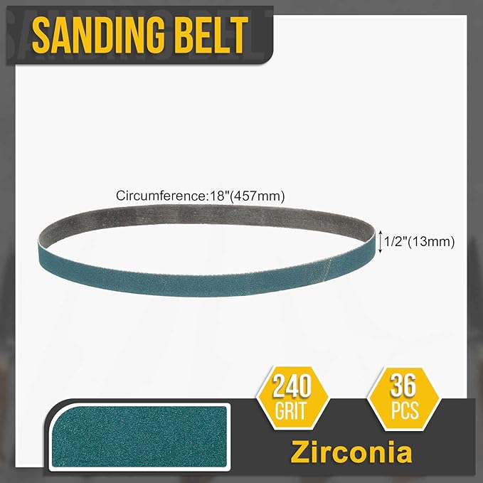 1/2 x 18 Inch Sanding Belt, 32 Pcs 240 Grit Zirconia Knife Sharpener Belts Work Sharpening for Belt Sander Knife Carving Tool Metal Working