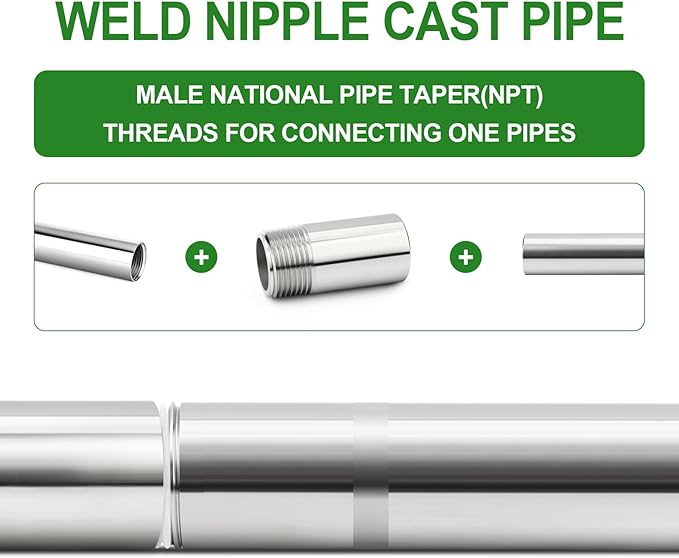 TAISHER 2PCS 304 Stainless Steel Pipe Fittings, 1/2" NPT Male Threaded, 2" Length Weld Nipple Cast Pipe