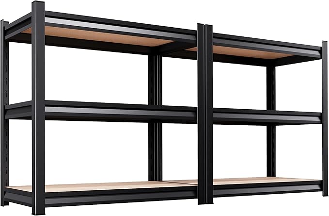 Garage Shelving,3 Tier Garage Storage Shelves,Adjustable Heavy Duty Metal Shelving Units and Storage Large Rack,Utility Steel Shelf For Shop Warehouse Industrial Pantry Basement 33"x35"x16"-2 Pack