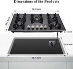 30-inch 5-Burner Built-in Gas Cooktop with Tempered Glass & Cast Iron Grates - LW5G01 (LPG/NG Convertible, Black)