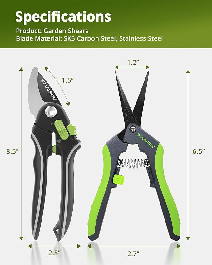 Pruning Shears for Gardening 2 Pack, 8.5" Bypass Garden Clippers and 6.5" Curved Garden Shears, Pruners with Super Sharp Stainless Steel Blades, Safety Lock, Gardening Gifts for Men Women