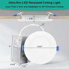 HiBay 4 Pack 4 Inch LED Recessed Ceiling Lights, 1200LM 12W=150W, 5CCT 5000K/4000K/3500K/3000K/2700K Selectable, Dimmable Canless Downlight Fixtures - ETL and Energy Star Certified