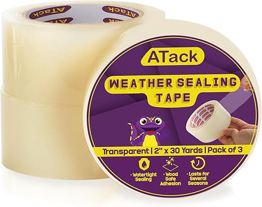 ATack Weather Seal Tape for Windows and Doors 2" x 30yds (3-Pack) - Keep Cold Out for Winter, Residue-Free Stripping, Air Conditioner Sealing