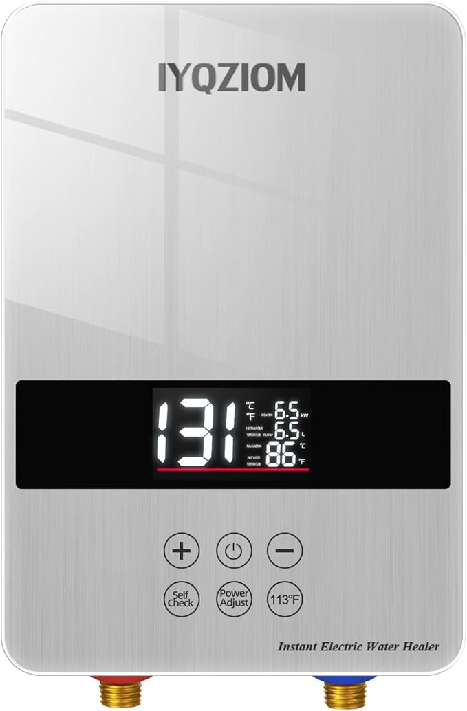 Tankless Water Heater 6.5KW 240V,Instant Electric Water Heater Self Modulating Technology,Overheating Protection,Electric Hot Water Heaters for Sink.