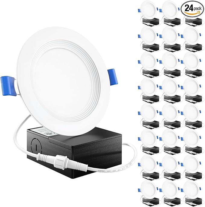 Sunco 24 Pack 6 Inch LED Recessed Light, Ceiling Canless Recessed Lights, Baffle Trim Ultra Thin, 850 LM, 10W, 3000K Warm White, Dimmable, Wafer Thin with Junction Box