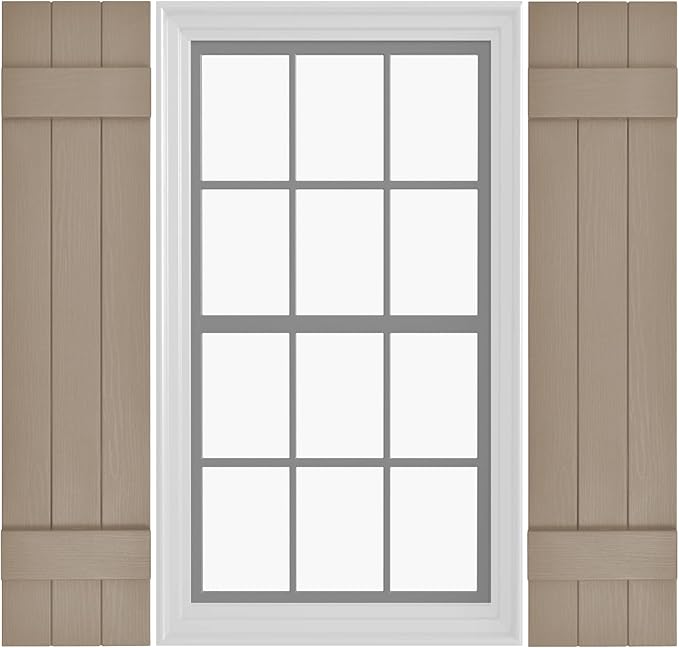 Board & Batten Vinyl Shutters (1 Pair) | 11"x43" (3-Board) - Coastal Sand Dune | Exterior Window Shutters | Includes Mounting Hardware | Simple Installation | Made in USA