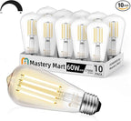 MASTERY MART 10 Pack Vintage Edison Bulbs, E26 Led Bulb 5.5W Equivalent to 60W, Dimmable, 2700K Soft White, High Brightness Antique ST19, Clear Glass