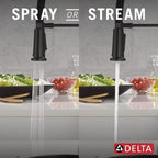 Delta Ermelo Pro Style Commercial Kitchen Faucet with Pull Down Sprayer, Single Hole Matte Black Kitchen Sink Faucet, Single Handle, Matte Black 18887-BL-DST