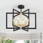 Black and Gold Chandelier 6-Light, Dining Room Light Fixture Geometric Metal Modern Chandelier Lighting for Kitchen Island Living Room Entryway, 20 Inch Pendant Lighting Hanging Ceiling Lamp
