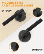 Asidrama 1 Pack Passage Door Handles, Door Lever with Door Knobs Indoor for Bedroom or Bathroom, Heavy Duty Black Door Handles Interior with Locks for Left Right Sided Doors