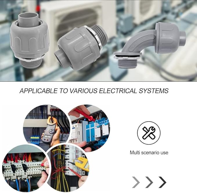 1/2 inch Liquid Tight Connector PVC Flexible Conduit Connector UL Listed Liquid Tight Connector Non-Metallic Electrical Conduit Fittings 12 Pack (8 Pcs 180D/4 Pcs 90D)