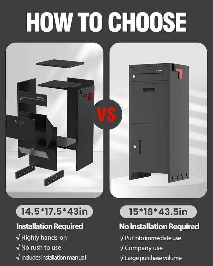 Package Delivery Boxes for Outdoor, Parcel Drop Boxes for Outside with Anti-Theft Design,Parcel Mailbox is Weatherproof, Rustproof,Suitable for Home/Office/Shop Need to be Installed(14.5*17.5*43 in)