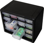 Akro-Mils 16-Drawer Plastic Drawer Storage Cabinet for Garage Organization, Beads, Makeup Organizer, Building Bricks Storage, Teacher Toolbox, 10-1/2-Inch W x 6-1/2-Inch D x 8-1/2-Inch H, 10116 Black