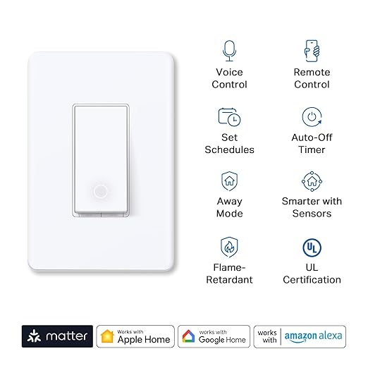 TP-Link Tapo Matter Smart Light Switch: Voice Control w/Siri, Alexa & Google Assistant | UL Certified | Timer & Schedule | Easy Guided Install | Neutral Wire Required | Single Pole | Tapo S505