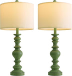 BOBOMOMO 27" Sage Green Table Lamps Set of 2, Large Farmhouse Resin Lamps with Linen Shades, Green Vintage Lamps for Living Room, Bedroom, or Entryway, Rustic Elegant Home Décor