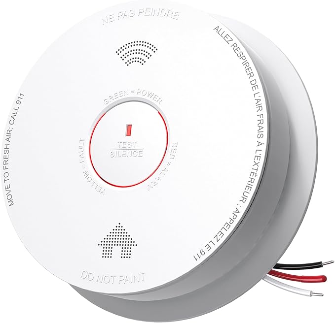 Siterlink Hardwired Smoke Detector Carbon Monoxide Detector Combo 10 Year Battery up, UL 217-9th Conforming, Interconnected Smoke & CO Alarm with Bilingual Voice Alerts, 1 Pack