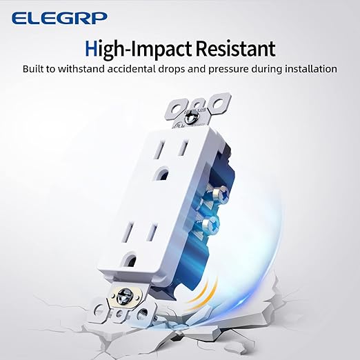 ELEGRP Decorator Receptacle, 15A 125V Standard Electrical Wall Outlet, 2 Pole 3 Wire, No-Tamper Resistant, NEMA 5-15R, Self-Grounding Residential Grade Outlet, UL (Glossy White, 20 Pack)