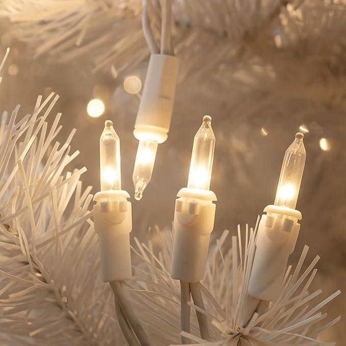 Novelty Lights 50 Feet 100 Bulb Incandescent Mini Light String, Frosted with 6-Inch Spacing on White Wire, UL Listed Commercial Grade Indoor/Outdoor Mini Lights, Connectable End-to-End