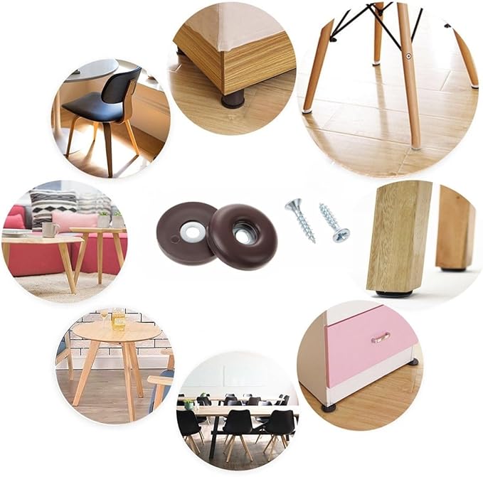 1-1/2" Screw on Furniture Sliders-Furnigear Heavy Duty PTFE (Teflon) Chair Leg Slides Glides Move Your Furniture Easy & Safely - Best Floor Protector(Brown-40pack)