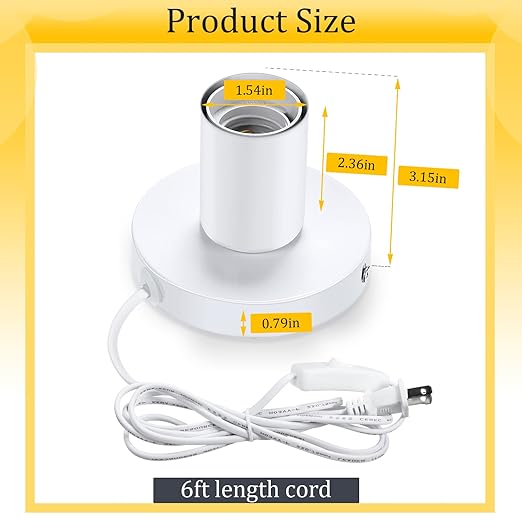 Tuanse 6 Pcs Polished Metal Desktop Lamp E26 E27 Screw Light Bulb Sockets Holder Base Lamp Replacement Base for Holding Bulb 6 Feet Cord on Off Switch Plug(White)