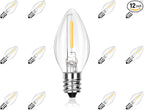 C7 LED Replacement Bulbs, Clear Christmas & Halloween Light Bulbs for Outdoor String Lights, Patio Xmas Tree Wedding Holiday Party Decor, E12 Candelabra Base, 2700K Warm White, 12 Pack
