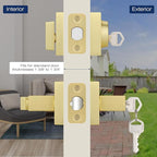 EHOMEWARE Door Handleset with Single Cylinder Deadbolt, Satin Brass Deadbolt, Reversible for Right and Left Side Single Keyed Square Deadbolt Lock Set