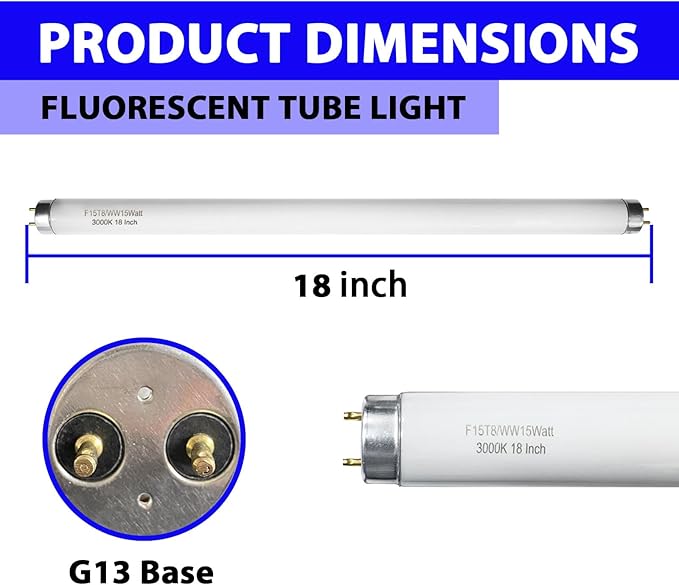 18 Inch F15T8/WW 15W Soft White Fluorescent Bulb Compatible with Philips Alto ECO GE Staco Light Fixture, T8 Fluorescent Bulb 15 Watt 3000K, 900 Lumens 6 Count