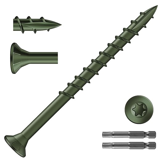 #9 x 2-1/2" Deck Screws (372Pcs) 4lb. Exterior Wood Screws. Carbon Steel, Green, Flat Head, Rust Resistant epoxy Coated, with T25 Star Bit