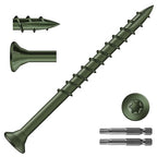 #9 x 2-1/2" Deck Screws (744Pcs) 8lb. Exterior Wood Screws. Carbon Steel, Green, Flat Head, Rust Resistant epoxy Coated, with T25 Star Bit