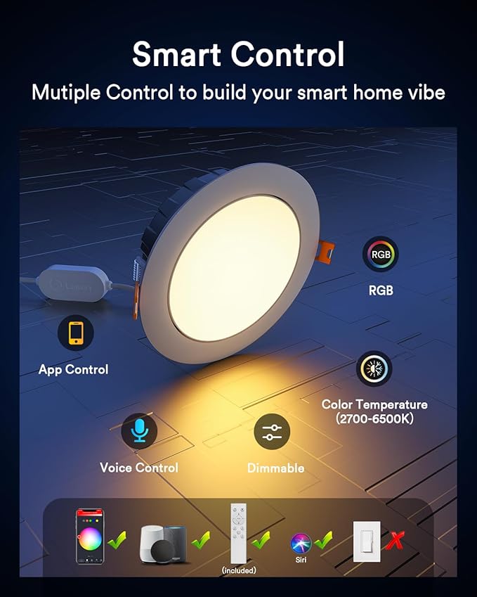 Lumary Smart Gimbal Recessed Lighting 4 Inch with Remote, 355°+20° Adjustable RGBWW WiFi Ceiling Light, Work with Alexa Google, Canless LED Downlight with J-Box, 9W 780LM CRI90, 4 Pack