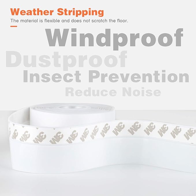 26 Feet Silicone Seal Strip, Weather Stripping Seal Tape for Door, Window & Shower Glass Gaps (White, 45MM)