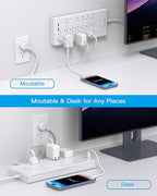 HANYCONY Surge Protector Power Strip 10 Ft, 16 Outlets 4 USB Ports(2 USB C), Flat Plug Heavy Duty Extension Cord, 2700 Joules, Wall Mount for Home Office, ETL Listed, White