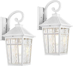 Darkaway 2pcs Large Outdoor Wall Lights for House, 18inch Exterior Lighting Fixtures Wall Mount White Outside Wall Sconce with Water Ripple Glass for Porch Patio Front Door