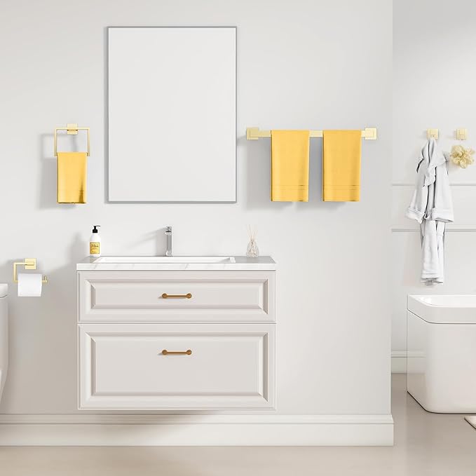 YACVCL 5-Piece Bathroom Hardware Accessories Set 23.6 inch Towel Bar Set Modern Towel Rack Set Stainless Steel Wall Mounted Bathroom Towel Holder Set(Bright Gold)