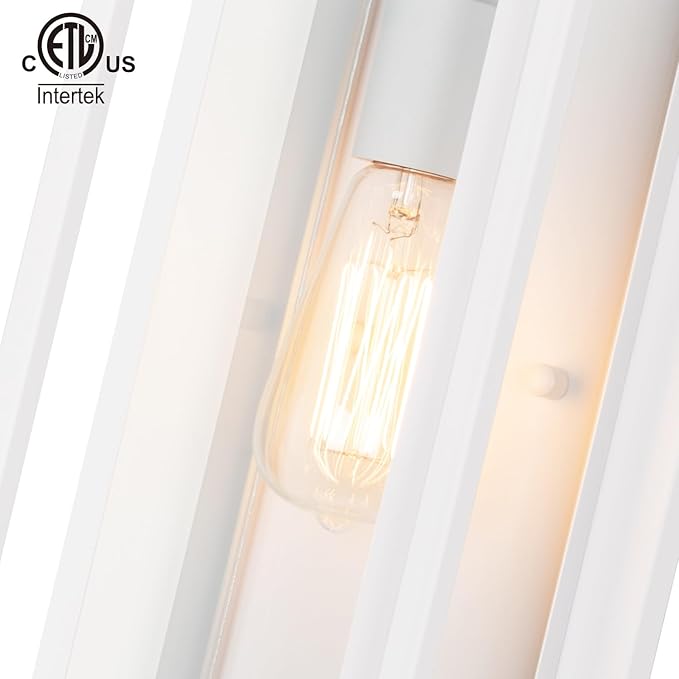 mirrea 18" Classic Outdoor Wall Sconce 1 Light in Rectangular Metal Frame and Clear Glass Shade Waterproof Porch Light Patio Light Pack of 2 (Matte White)