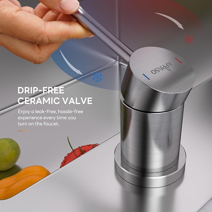 APPASO 2 Hole Kitchen Faucet, S304 Stainless Steel Two Holes Kitchen Sink Faucets with Pull Down Sprayer 3 Modes, Brushed Nickel High Arch Modern Faucet with Side Single Seperate Handle 2 Pieces