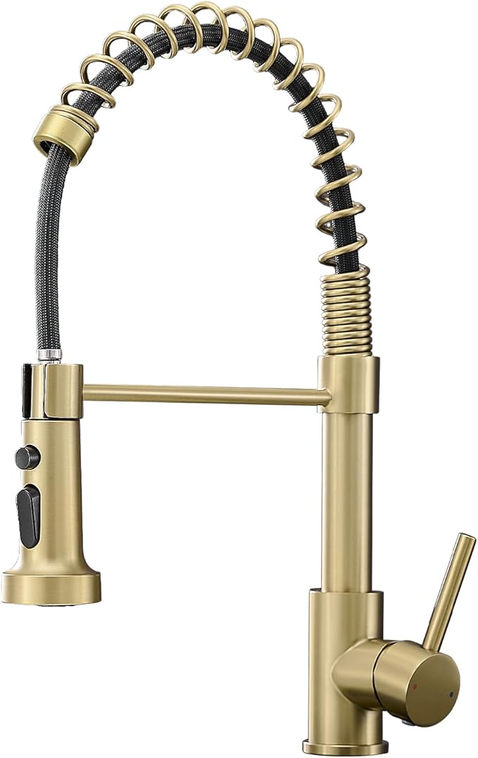 Brushed Gold Kitchen Faucet, AIMADI Kitchen Faucets with Pull Down Sprayer Single Handle One Hole Faucet for Farmhouse Gold Faucet for Kitchen Sink