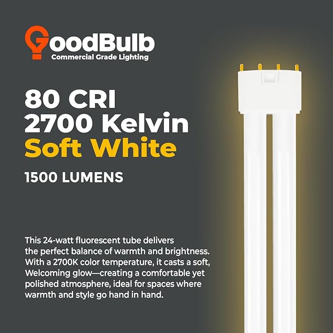 GoodBulb PLL24/827 | 24W 12.7" Twin Tube Compact Fluorescent Light Bulb | 4-pin 2G11 Base 2700K Soft White 1500 Lumen | 36000 Hour Long Life Biax | Pack of 10