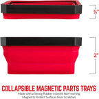 Collapsible Magnetic Parts Tray Set - (Pack of 3) Tool Trays for Screw, Bolts, Nuts, Washers, Pins and Other Small Metal Parts - 4.25 Inch Square - Red, Blue, and Green